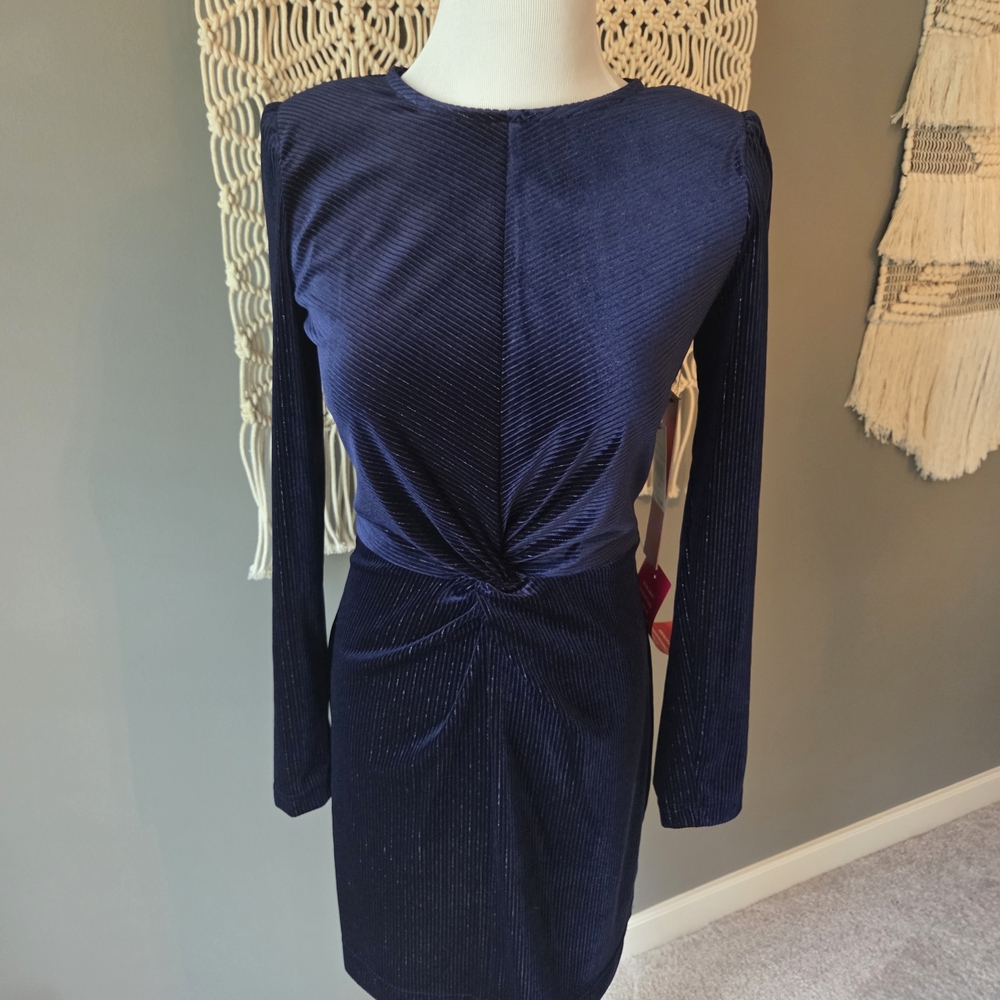 Elegant Long Sleeve Navy Dress
